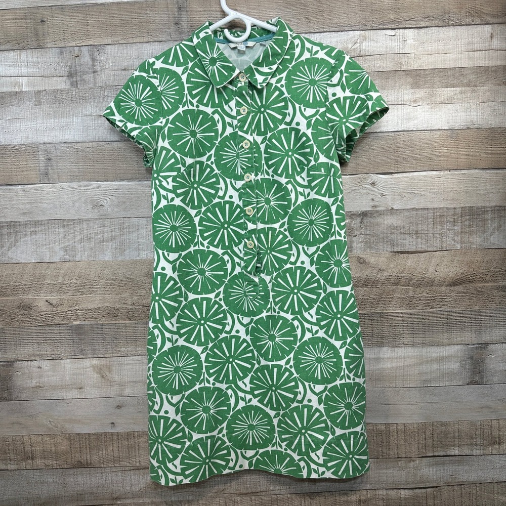 Boden Womens Green White Lilypad Cotton Sheath Dress Size 12R Short Sleeve